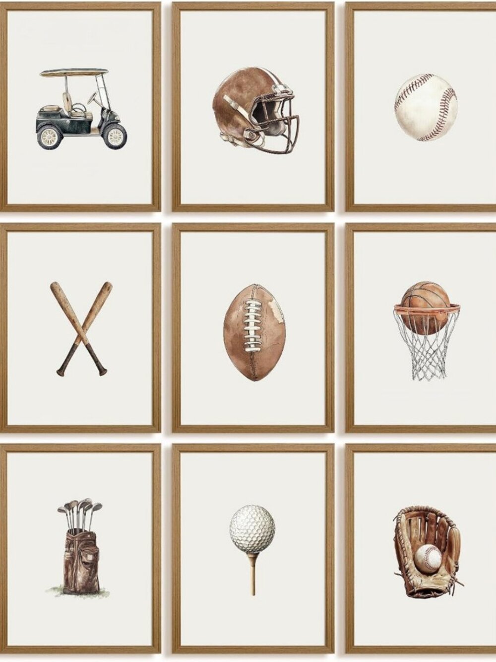 Vintage Sports Nursery Wall Art | Toddler Room Canvas Decor | 8x10 Framed Prints